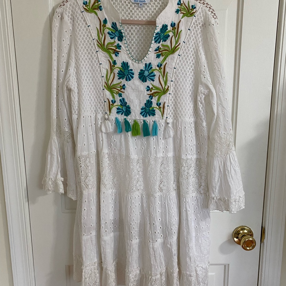 Blue  island embroidered dress